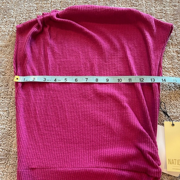 NWT Nation Ltd Clarisse Draped Dress, Midi, Cap Sleeve, Form Fitting, Magenta,XS - Picture 6 of 16